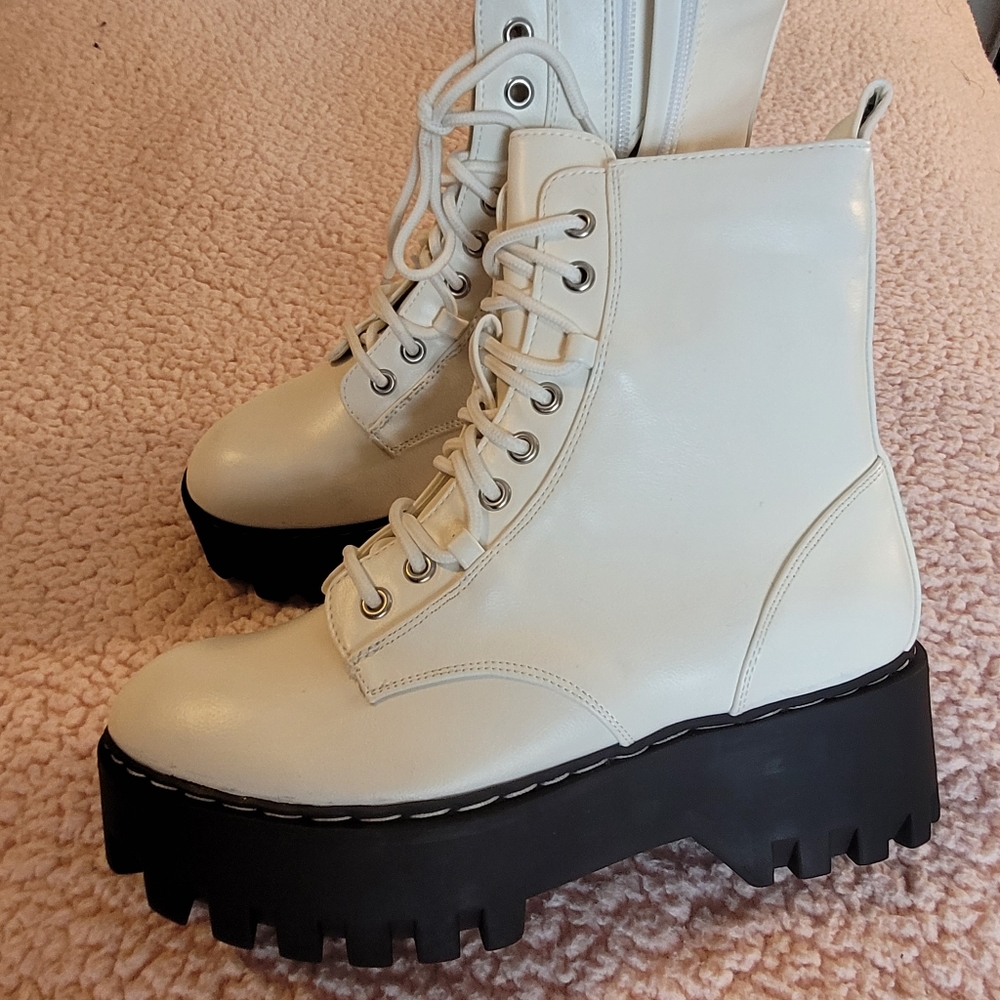 White Combat Boots sz8